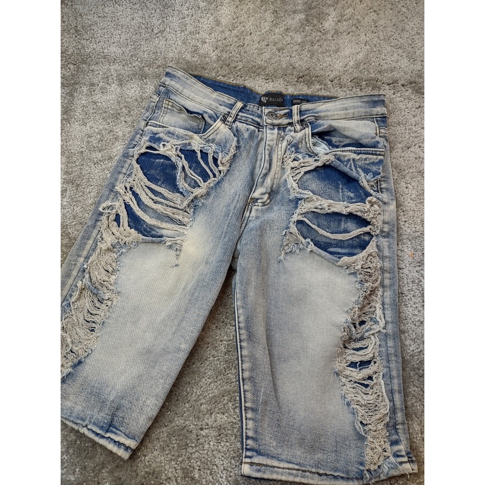 Waimea Denim Jean Shorts Blue Skinny Fit Distressed Mens Size‎ 32 Grunge Y2K